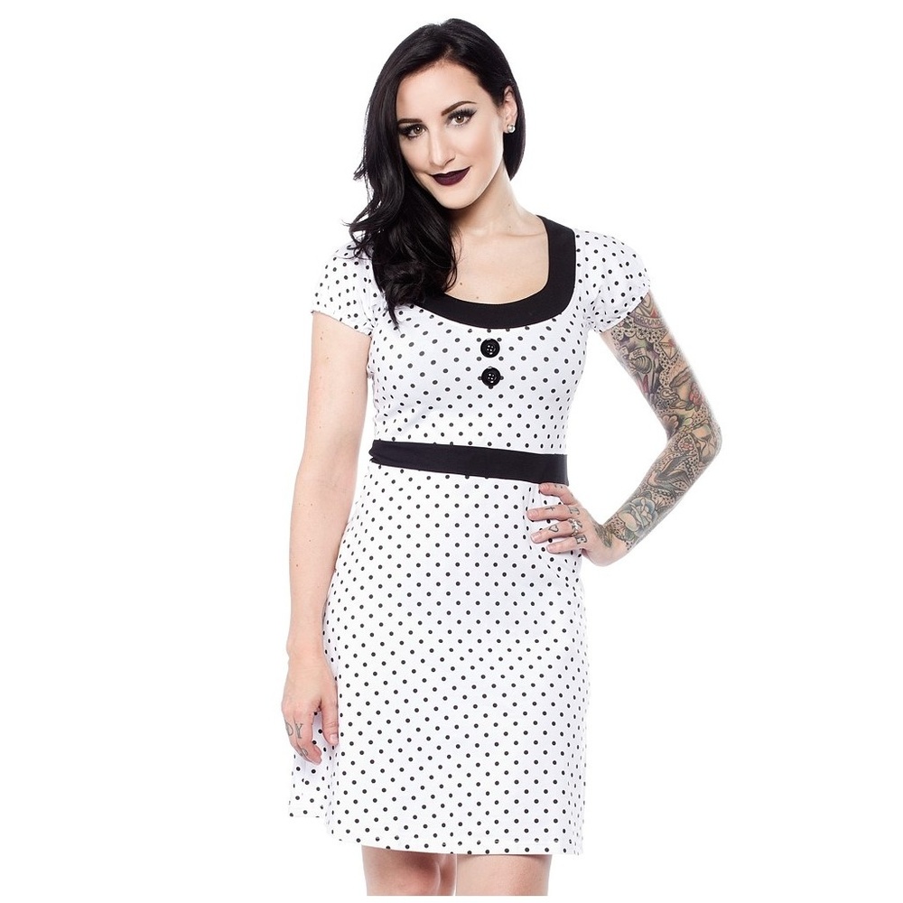 Sourpuss Beki Dress in Blk/White Polka Dot - NWOT